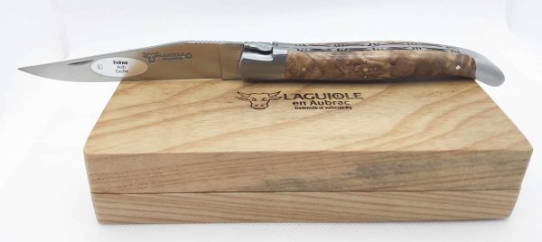 Laguiole 12cm Double Platine en Loupe de Frêne Noir